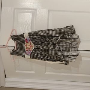 High Rise Dress 3T Girls Checker with Lace Bow and Flowers